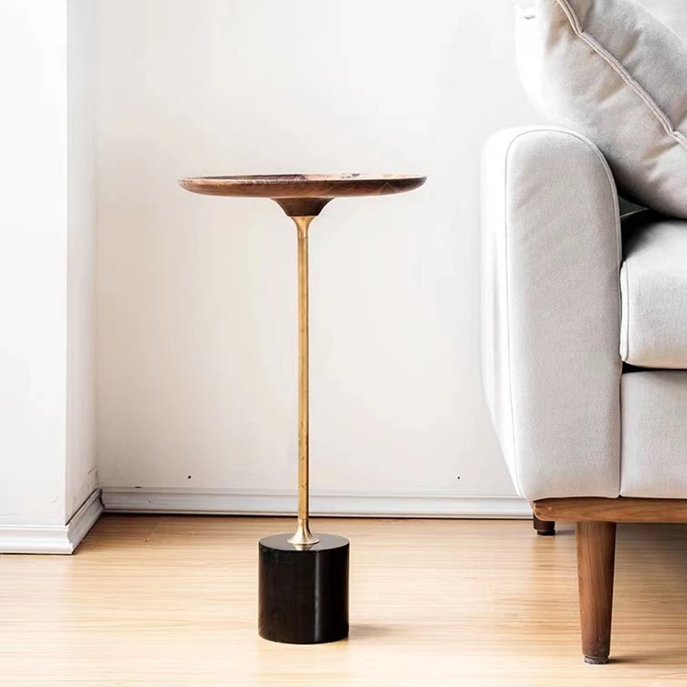 Simple Round Edge Design Carbon Steel lacquered Metal Base wooden Modern coffee table
