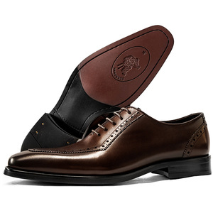 รองเท้าอ็อกซ์ฟอร์ดหนังแท้ทรงสี่เหลี่ยมสำหรับผู้ชาย สไตล์เกาหลี แบบผูกเชือก ทำมือ กันลื่น ระบายอากาศได้ดี น้ำหนักเบา - Product Image 1