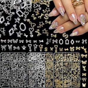 12Grirds 120 Pcs 3D Alliage Papillon Arc Ongles Strass Or Argent Ruban Noeuds Cravates Mixte DIY Nail Art Charmes Personnalisé - Product Image 2
