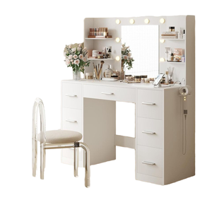 Luci LED presa di potere trucco vanità scrivania con 7 cassetti e 6 ripiani di stoccaggio toletta per camera da letto scuola soggiorno - Product Image 1