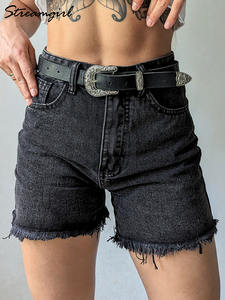 Short <span class=keywords><strong>en</strong></span> <span class=keywords><strong>jean</strong></span> taille haute bleu délavé coupe large décontracté pour femme Streamgirl, style vintage avec ourlet effiloché, idéal pour l'été - Product Image 2