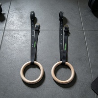 Anillas de Entrenamiento de Alta Calidad OKPRO, 32 mm de Grosor, Anillas de Gimnasia de Madera para Entrenamiento de Dominadas con Correas de Nailon Ajustables