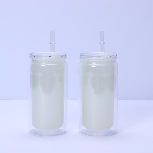 Vaso de plástico de doble pared con efecto brillante, 16 onzas, tipo globo de nieve, transparente, preperforado - Product Image 3