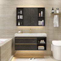 Ensemble de meubles-lavabos modernes de luxe à vasque simple, miroir mural flottant, charnière coulissante en acier inoxydable à fermeture douce, panneau en mélamine