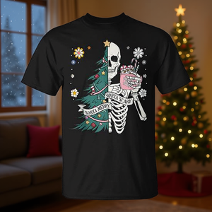 Camiseta Sorta Scary Merry Christmas Skeleton Tree, negra, talla mediana, unisex, cuello redondo, manga corta, impresión digital - Product Image 3