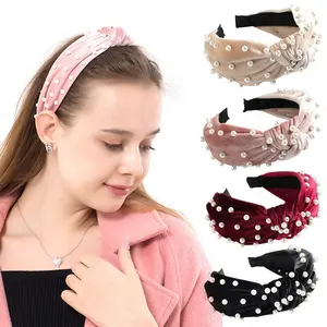 Amazon Hair Accessories Wide Velvet Pearl Knot Headband Hot Selling Bow for Women Handmade Fashion Jewelry Jewelry Sets Xu Xin