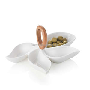 Assiette de charcuterie en bambou Bols en céramique Cadeaux de réchauffement de la maison Pieuvre de Noël <span class=keywords><strong>Bol</strong></span> à bonbons multi-compartiments avec poignée en bambou - Product Image 1