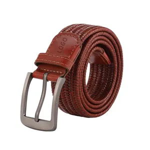 Custom Logo Man Belt Luxury Brown Cow Hide Pin Buckle Leather Braided Woven Knitted Belts