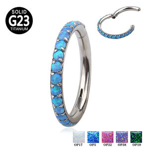 ASTM F136 titane anneaux opale pavé charnière Septum anneau nez ongle lèvre anneau corps Piercing bijoux - Product Image 3