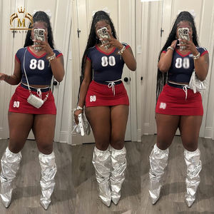 Nouveau à la mode femmes ensembles mignons imprimer Jersey chemises culture + jupe Shorts 2 pièces ensembles filles Y2K deux pièces Jersey Shorts ensembles pour femmes - Product Image 2