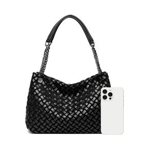 Bolso de Mano Personalizable de Diseño con Patrón Tejido, Bolsos de Hombro de Cuero PU para Mujer, Bolsos Modernos - Product Image 1