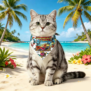 Hawaiian Style Cat Printed Triangular Bib Summer Pet Scarf <b>Small</b> To Medium Cats - Product Image 1