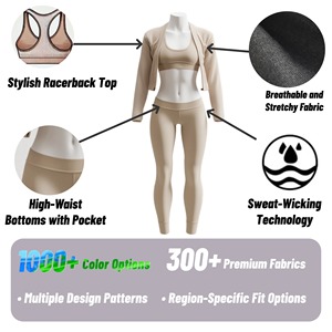طقم يوغا عبر الحدود ، ملابس يوغا ضيقة سريعة الجفاف للياقة البدنية للجري الخارجي ، بدلة رياضية من 3 قطع - Product Image 2