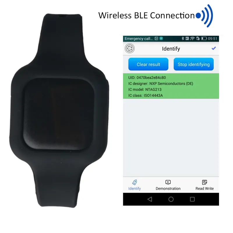 13.56Mhz Hf Android Outdoor Ble Contactloze Lange Range Kaartlezer Schrijver Nfc Met Micro Usb