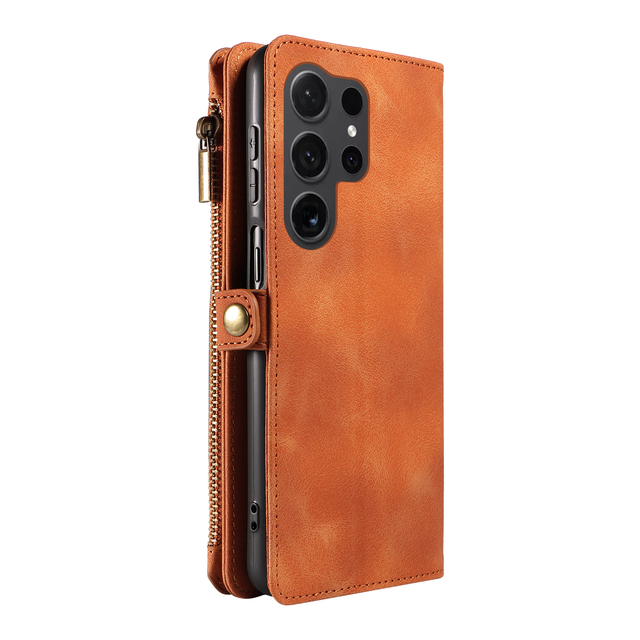 Retro Style Product PU Leather Card Slot Zipper Matte Wallet Mobile Phone Cases Cover for samsung S22 S23 S24 S25 ultra