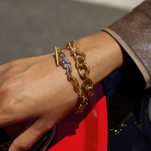 Dichiarazione <span class=keywords><strong>Old</strong></span> Money Style oro argento bicolore in acciaio inossidabile Chunky catena a maglie avvolto nodo Charm a forma di croce bracciale bracciale - Product Image 2