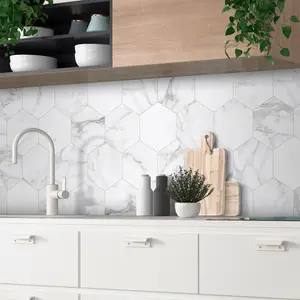 Sunwings Peel And Stick Hexagon Tile | Stock In US | White Carrara Backplash Tile For Kitchen Bathroom Accent Wall Decor Tile