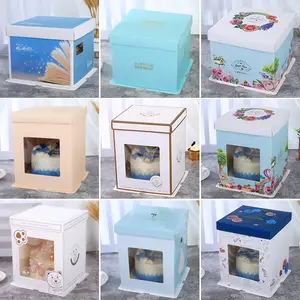 Caja de pastel de doble altura, caja de pastel de plástico cuadrada, rosa, Individual, personalizada, transparente, para galletas, cupcakes, panadería, regalo