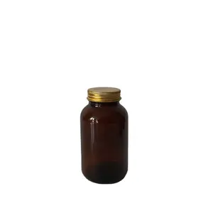En stock 300ml embalaje de vidrio vitamina botellas de píldora vacías botella de cápsula ámbar médica