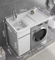 Meuble de rangement pour linge en aluminium alvéolaire avec lavabo intégré pour balcon et salle de bain, et bac à linge à tambour
