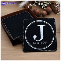 Sous-verres carrés en similicuir PU personnalisables au laser, ensemble de sous-verres en similicuir avec support, supports vierges pour gravure laser, idéal pour les cadeaux