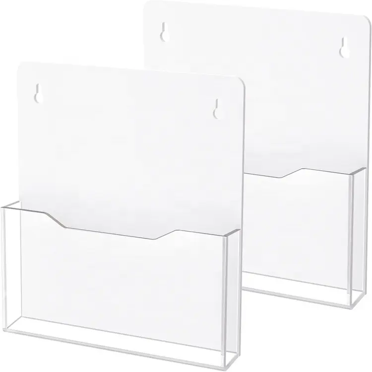 Simple Clear 2 Pack Mail Magazines Organizer Wall Acrylic Hanging Wall File Organizer for Cabinets Whiteboard Refrigerator