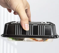 Vente directe d'usine en gros, boîte à lunch rectangulaire noire en PET de qualité alimentaire, jetable, pour salade, sandwich, nouilles, gâteau de riz