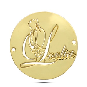 Plate High Grade Custom Engraved Texture Logo <b>Brushed</b> Metal Label <b>Round</b> Gold or Custom Color Bags Accessories Sampling Accepted - Product Image 1