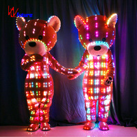 Costume de mascotte ours en peluche LED lumineux, tenue souple pour adulte, idéal pour événements nocturnes, défilés de rue et spectacles sur scène