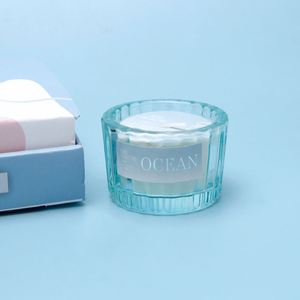 Bougie en cire de soja parfumée Océan dans un bocal en verre, décoration minimaliste pour la maison, forme ronde, mèche unique, aromathérapie fraîche - Product Image 1