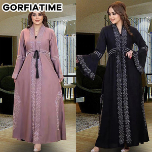 GORFIATIME Jupes musulmanes arabes ethniques grande taille avec fermeture éclair et diamants Abaya pour femmes avec ceinture Robe <span class=keywords><strong>marocaine</strong></span> bangladaise Robe <span class=keywords><strong>marocaine</strong></span> - Product Image 5