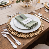 Assiettes de présentation rondes creuses dorées brillantes en plastique de 13 pouces, décoratives pour mariage, hôtel, fête, décoration de table