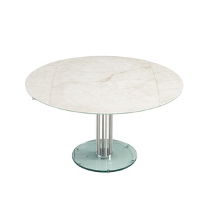 Nordic Minimalism New Marble <strong>Pattern</strong> Rock Slab Compound Glass Top Round Close to Long Dining <strong>Table</strong> with Two Leaf Swivel Close - Product Image 3
