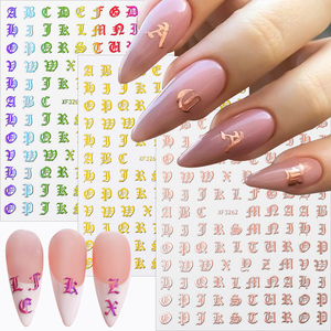 Adesivi per Nail Art 3D con lettere gotiche autoadesive in argento oro alfabeto per Nail Art decalcomania con scritta colorata per unghie tatuaggi adesivi decalcomania - Product Image 2