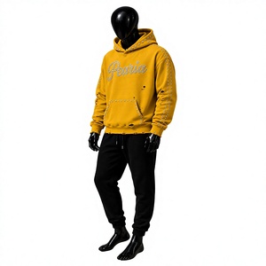 Men's Winter Acid Wash Digital Printing Rhinestone Embroidery 100% Cotton Hooded Pullover Fleece Oversized Streetwear <b>Hoodie</b> - Product Image 4