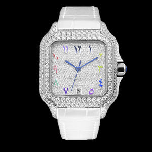 Reloj de hombre personalizado de alta calidad con cristal de hielo VVS y zafiro, caja cuadrada mecánica y diseño de superficie semi-ice de lujo. - Product Image 1