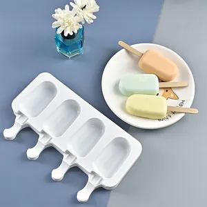 1 Stop Shopping Clear 4 Cavities Oval Cake Ice Cream Popsicle Mold Ice Pop Molds With 50 Wooden Sticks Silicone Popsicle Mold