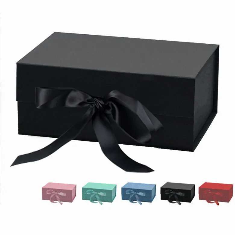 Cajas magnéticas de cartón rígido con logotipo personalizado, cajas plegables de regalo con cierre de cinta para vestido de boda, venta al por mayor