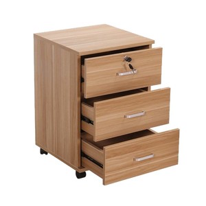 Meuble de classement mobile à 3 tiroirs verrouillable, couleur blanc noyer clair, type push-pull - Product Image 5