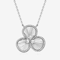 CZ Halo Cannelé Triple CZ Trèfle Collier Plaqué Or 18k Bijoux en Argent Sterling 925 pour Femmes