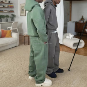 Custom Cotton Baggy Straight Leg Sweatpants and Streetwear Boxy Hoodie Sweatsuits Unisex Luxury Oversiz Blank <b>Men</b> Tracksuit Set - Product Image 1