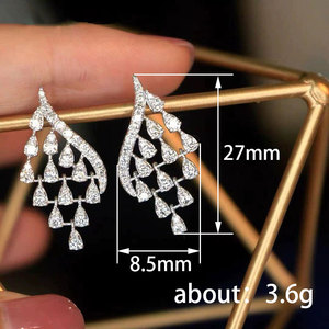 Orecchini Pendenti a Foglia con Nappa di Zirconi a Forma di Ventaglio per Donne, Gioielli di Moda Delicati e Traforati - Product Image 4