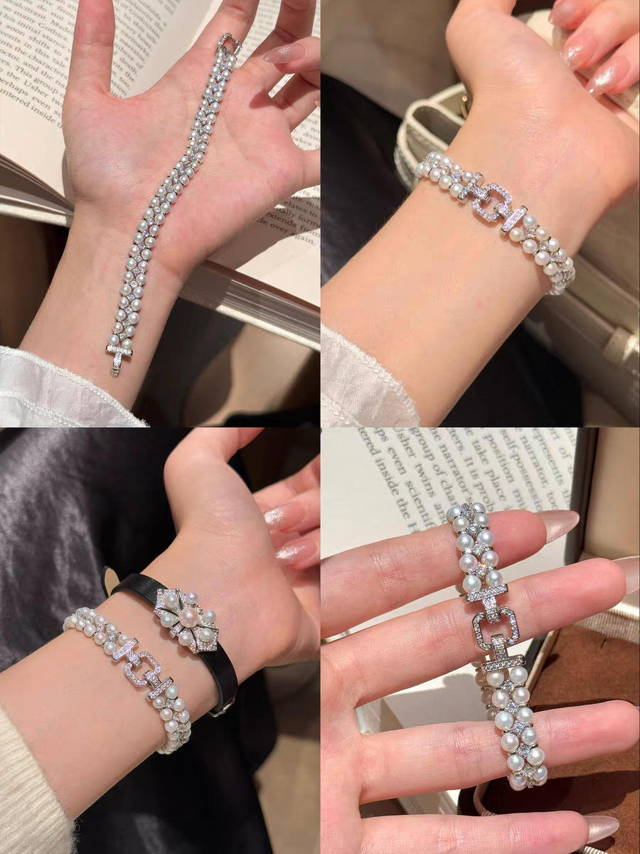 Retro double-row braided diamond bracelet 18cm