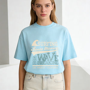 Camiseta negra <span class=keywords><strong>con</strong></span> estampado gráfico de Surfing Santa Monica Ocean Drive Big Wave Breaking Los Angeles California, ropa informal - Product Image 3