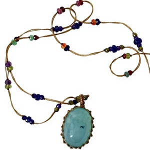 Collar Boho con Colgante de Mariposa Turquesa y Cadena de Bambú con Cuentas Multicolores, Chapado en Oro de 14K, Joyería Unisex - Product Image 1
