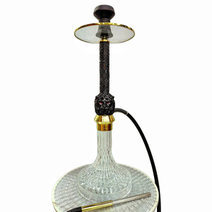 Ensemble Chicha de Luxe Double Face Tête de Lion, 6 Couleurs, Tige en Résine Gaufrée, Base en Verre de Cristal Taillé Premium, Pipe à Eau Shisha - Product Image 6