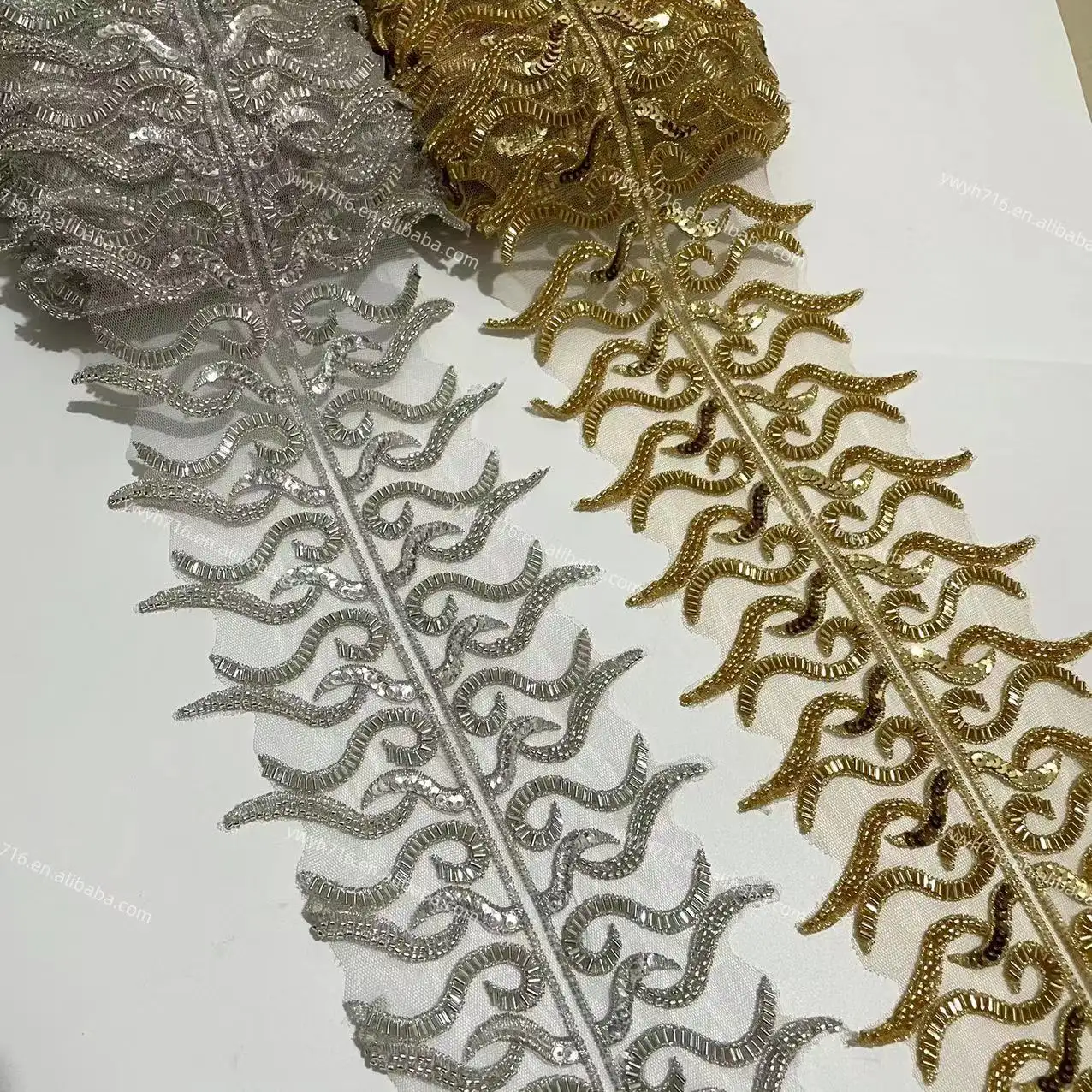 3Dガラスビーズ装飾花刺繍アップリケ生地ビーズレーストリミングドレス用