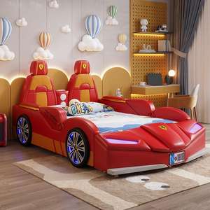 Nueva cama creativa de dibujos animados para niños JINS, 1,2 m, barandilla para niños, madera maciza, 1,5 M, cama individual, estilo de cama suave de cuero genuino - Product Image 3