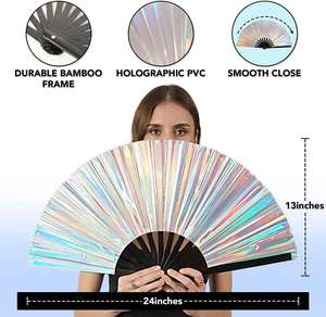 พัดไม้ไผ่แบบหมุนมือ ขนาดใหญ่ 33 ซม. พัดพีวีซีสำหรับงานปาร์ตี้ พัดตกแต่งลายเพ้นท์สวยงาม ของที่ระลึก ของขวัญทางธุรกิจ ขายส่ง - Product Image 5