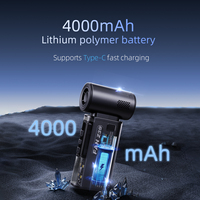 Ventilateur portatif à affichage numérique puissant à grande vitesse Lampe de poche Rechargeable Batterie 4000mAh Conception portable - Utilisation domestique Hôtel